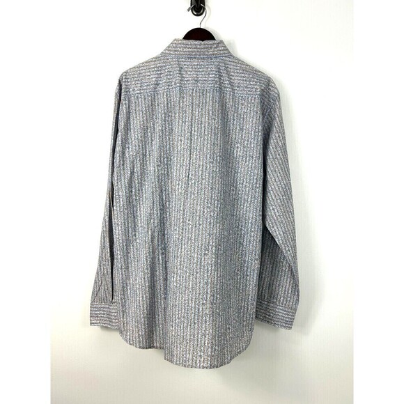 Pronto Uomo Men XXL Blue Tan Shirt Striped Floral Cotton Long Sleeve Button Up H - Picture 5 of 12